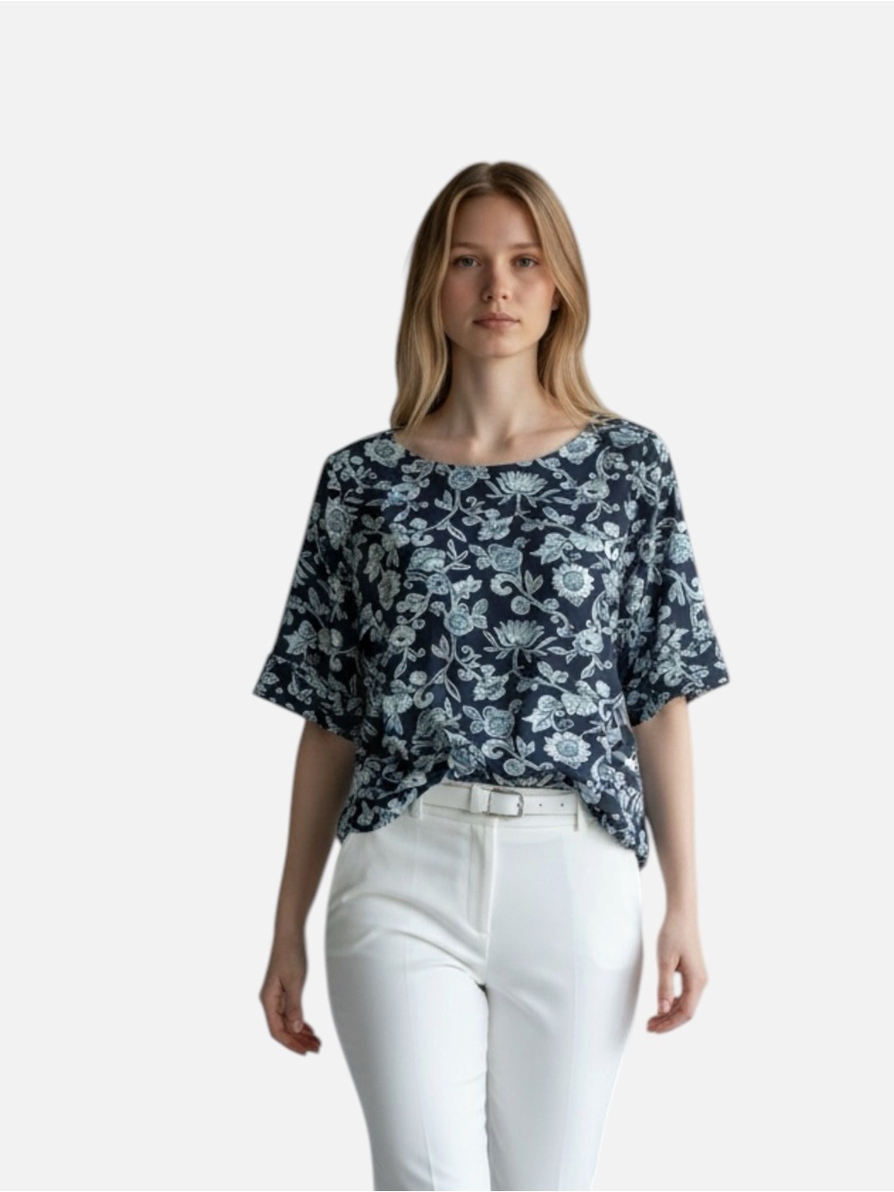 Style & Co. Navy Floral Short-Sleeve Top